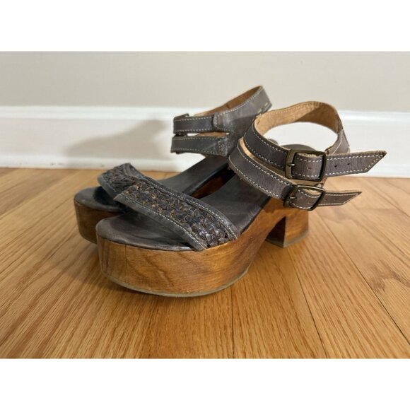 Bed Stu Womens 7.5 Kenya Sandals Distressed Leather Platform Chunky Wooden Heels - Picture 6 of 13